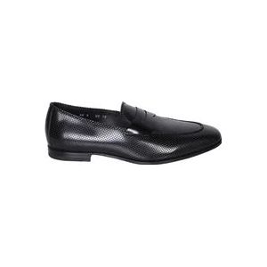 Santoni Zwarte Loafer Schoenen voor Mannen , Black , Heren , Maat: 41 1/2 EU