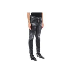 Dsquared2 Versleten skinny jeans met verfspatten , Black , Dames , Maat: 2XS
