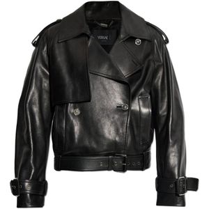 Versace, Dames, Jassen, Zwart, Maat: 2XS Leer,