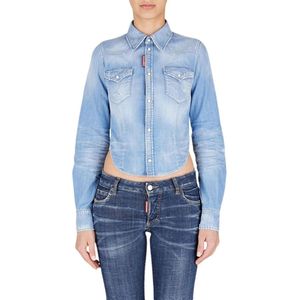 Dsquared2, Dames, Blouses & Shirts, Blauw, Maat: S Denim,