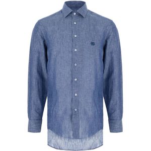 Etro, Heren, Overhemden, Blauw, Maat: 2XL Linnen,