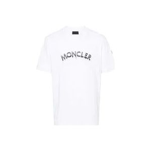 Moncler Logo Print Katoenen T-Shirt , White , Heren , Maat: L