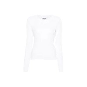 Ganni Rhinestone Logo Longsleeve T-shirt , White , Dames , Maat: L