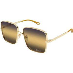 Chloé - Rechthoekige Zonnebril - Geel - Goud - 61 mm Nylon