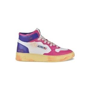 Autry Vintage Hoge Sneakers in Wit/Paars en Roze Leer , Multicolor , Dames , Maat: 37 EU