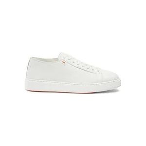 Santoni Witte Leren Sneakers met Oranje Borduursel , White , Heren , Maat: 42 1/2 EU