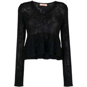 Twinset, Dames, Tops, Zwart, Maat: M Wol,
