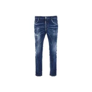 Dsquared2 Verf Vlek Skinny Fit Jeans , Blue , Heren , Maat: XL
