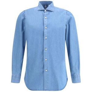 Finamore, Heren, Overhemden, Blauw, Maat: M Denim,