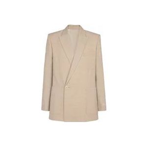 Balmain 1-knoop jasje in vloeiend canvas , Beige , Heren , Maat: L