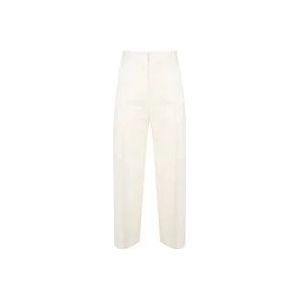 Pinko Witte Linnen Blend Rechte Snit Broek , White , Dames , Maat: M