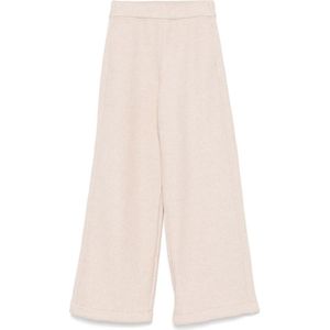 Max Mara - Ribbroeken - Beige - Wijd Pijpen Ontwerp - Elastische Tailleband