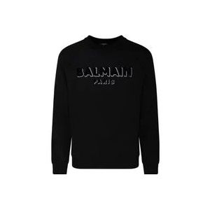 Balmain Zwart Zilver Logo Print Sweatshirt , Black , Heren , Maat: S