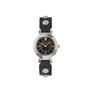 Versace Tribute Zwart Lederen Gouden Horloge , Gray , Dames , Maat: ONE Size