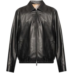 Ferragamo, Heren, Jassen, Zwart, Maat: M Leer,