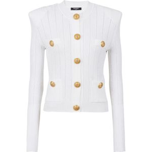 Balmain Gebreide vest met gouden knopen , White , Dames , Maat: XS