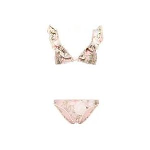 Zimmermann Bloemenprint Gehaakte Rand Bikini Set , Multicolor , Dames , Maat: M