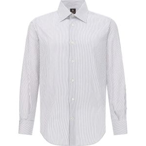 Boggi Milano - Regular Fit - Gestreept Katoenen Overhemd - Blauw