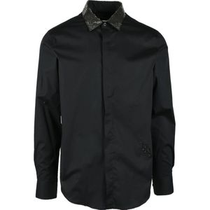 John Richmond, Heren, Overhemden, Zwart, Maat: M Katoen,