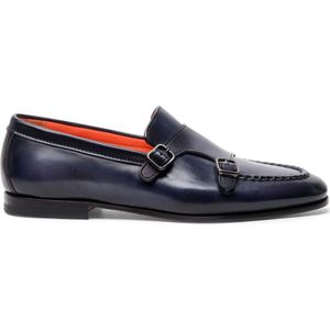 Santoni Heren leren dubbele gesp loafer , Blue , Heren , Maat: 40 EU