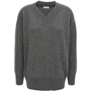 Brunello Cucinelli, Dames, Truien, Grijs, Maat: M Zijde,