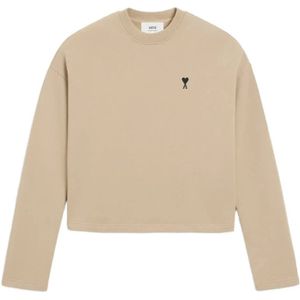 Ami Paris, Dames, Sweatshirts & Hoodies, Beige, Maat: M Katoen,