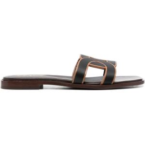 Tod's Zwarte Leren Logo Strap Sandalen , Black , Dames , Maat: 36 EU