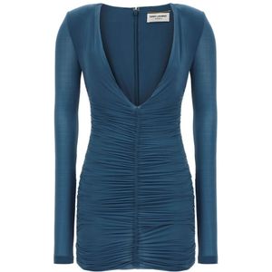 Saint Laurent, Dames, Jurken, Blauw, Maat: M Jersey,