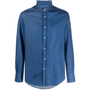 Brunello Cucinelli, Heren, Overhemden, Blauw, Maat: S Denim,