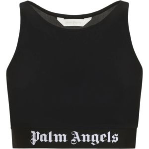Palm Angels - Sports Crop Top - Zwart - Stretch Stof - Racerhals