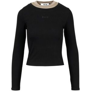 Msgm, Dames, Tops, Zwart, Maat: S Katoen,