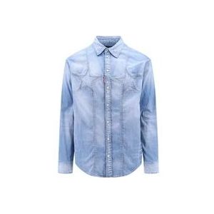 Dsquared2 Blauw Ss24 Herenoverhemd met moeder van parel knopen , Blue , Heren , Maat: L