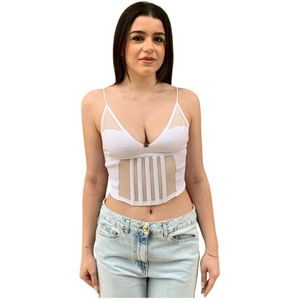 Elisabetta Franchi - Mouwloze Top - Ivoor - Polyester - Ronde Halslijn