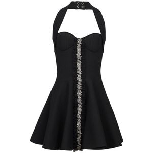 Balmain Wijd uitlopende halternek gebreide jurk , Black , Dames , Maat: 2XS