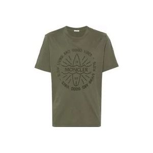 Moncler Geborduurd Logo Olijfgroen T-shirt , Green , Heren , Maat: M