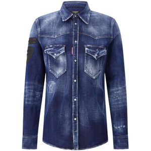 Dsquared2, Heren, Overhemden, Blauw, Maat: S Denim,