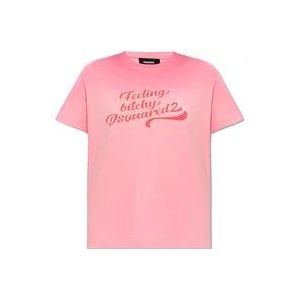 Dsquared2 T-shirt met logo , Pink , Dames , Maat: XS