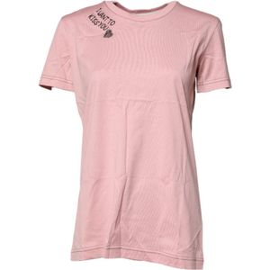 Dolce & Gabbana - T-shirt - Roze - Katoen - Met Logoprint