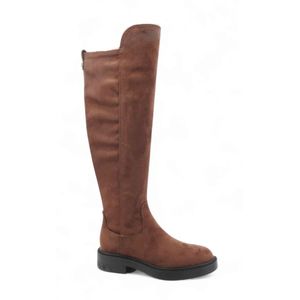 Matte stretch overkneelaarzen met ronde neus, plateau en naaldhak