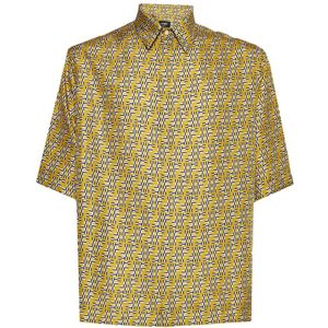 Fendi Zijden FF Labyrint Print Shirt , Yellow , Heren , Maat: M