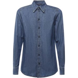 Dolce & Gabbana, Heren, Overhemden, Blauw, Maat: M Katoen,