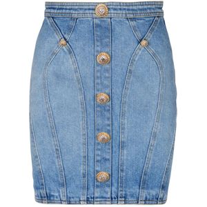 Balmain Geknoopte denim rok , Blue , Dames , Maat: 2XS