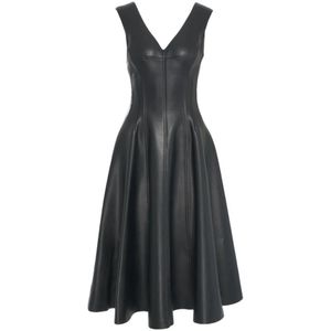 Norma Kamali, Dames, Jurken, Zwart, Maat: S Leer,