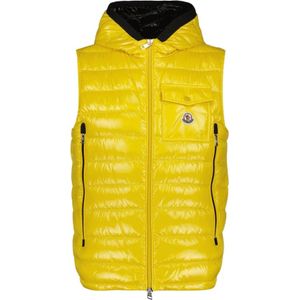 Moncler Gewatteerde Mouwloze Hoodie Vest , Yellow , Heren , Maat: 2XL