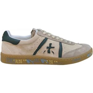 Premiata Licht beige leren sneaker met groene accenten , Beige , Heren , Maat: 43 EU