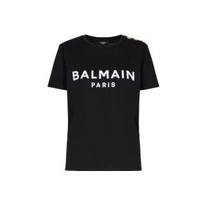 Balmain Katoenen T-shirt met logoprint , Black , Dames , Maat: L