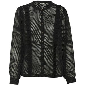 Cream - Blouse - Mesh - Ronde Halslijn - Pofmouwen - Ruchedetails