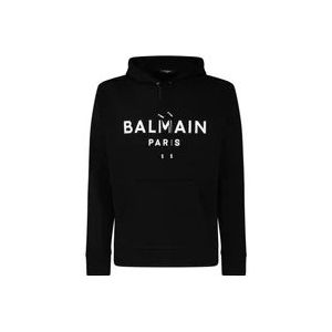 Balmain Zwarte katoenen hoodie met logo print , Black , Heren , Maat: L