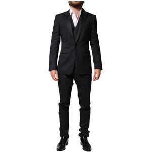 Dolce & Gabbana, Heren, Pakken, Zwart, Maat: XS Wol,