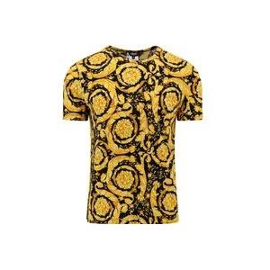 Versace Gouden Crew-neck T-shirt Korte Mouw , Yellow , Heren , Maat: M
